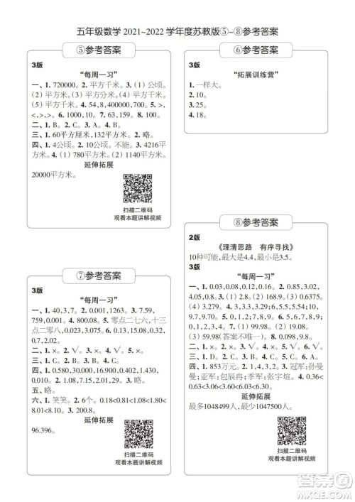2021年时代学习报五年级上数学苏教版1-8期参考答案 2021年时代学习报五年级上数学苏教版1-8期参考答案