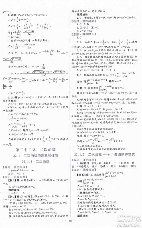 内蒙古教育出版社2021初中同步学习目标与检测九年级数学全一册人教版答案