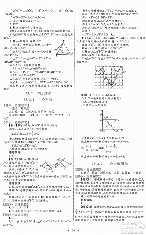 内蒙古教育出版社2021初中同步学习目标与检测九年级数学全一册人教版答案