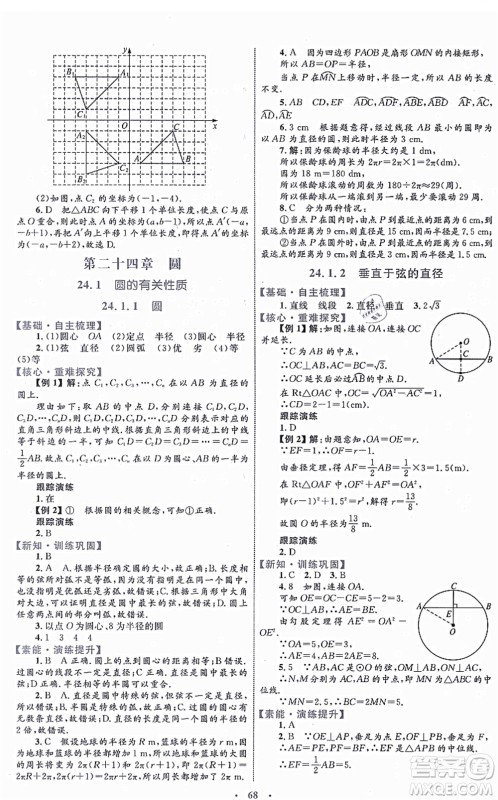 内蒙古教育出版社2021初中同步学习目标与检测九年级数学全一册人教版答案