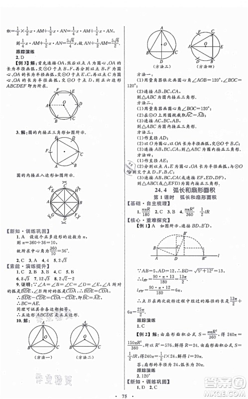 内蒙古教育出版社2021初中同步学习目标与检测九年级数学全一册人教版答案