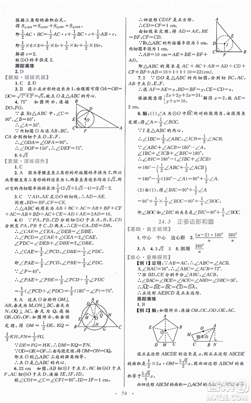 内蒙古教育出版社2021初中同步学习目标与检测九年级数学全一册人教版答案