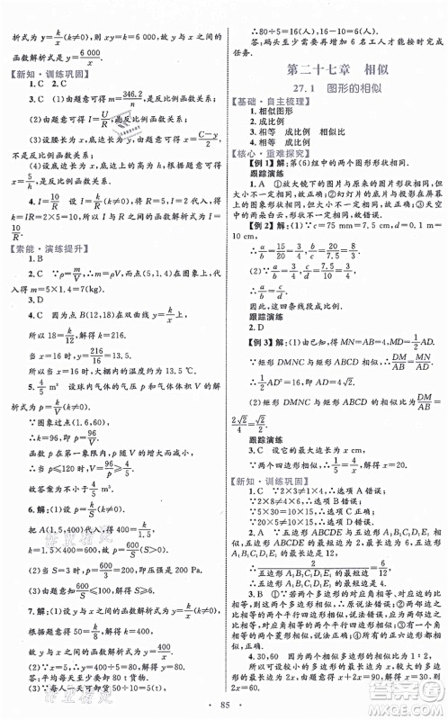 内蒙古教育出版社2021初中同步学习目标与检测九年级数学全一册人教版答案