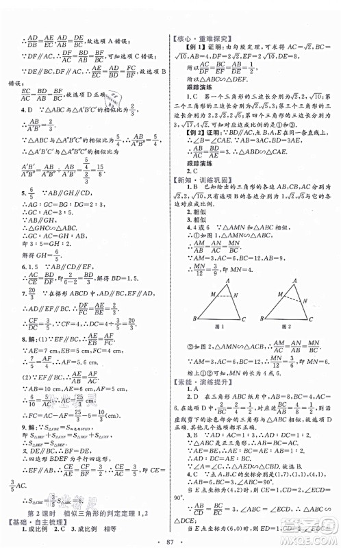 内蒙古教育出版社2021初中同步学习目标与检测九年级数学全一册人教版答案