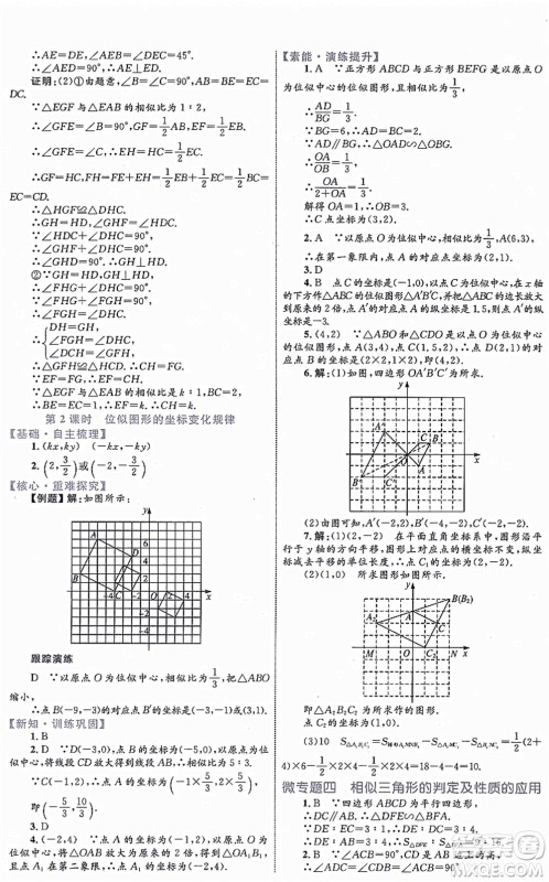 内蒙古教育出版社2021初中同步学习目标与检测九年级数学全一册人教版答案