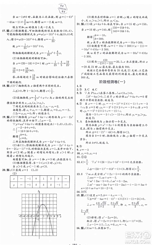 内蒙古教育出版社2021初中同步学习目标与检测九年级数学全一册人教版答案