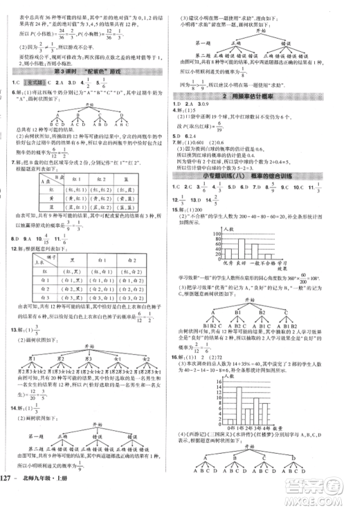 长江出版社2021状元成才路创优作业九年级上册数学北师大版参考答案