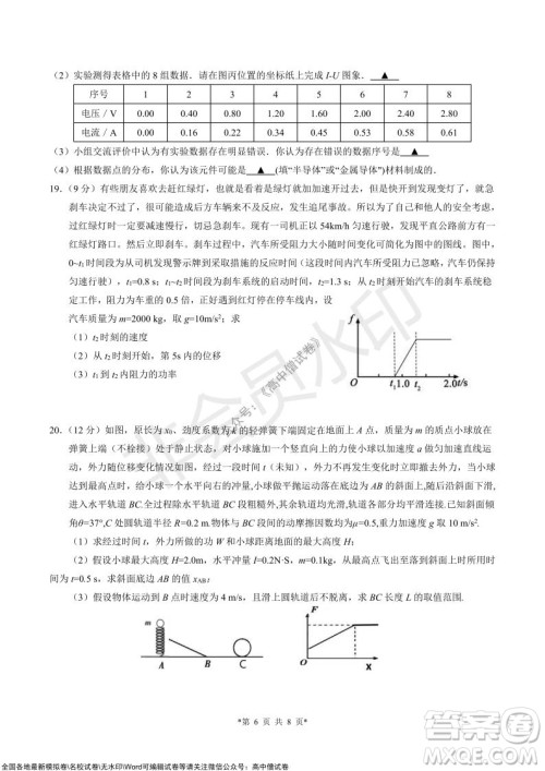 浙江省云峰联盟2022届高三10月联考物理试卷及答案 浙江省云峰联盟2022届高三10月联考物理试卷及答案