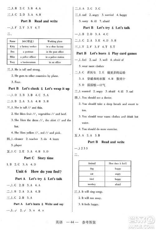 二十一世纪出版社集团2021新课程新练习六年级英语上册PEP版答案