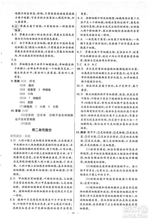 人民教育出版社2021初中同步测控优化设计七年级生物上册人教版答案