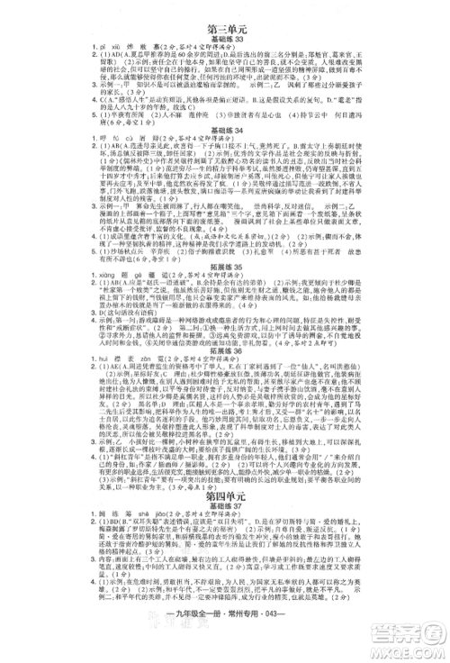 河海大学出版社2021经纶学典学霸组合训练九年级语文人教版常州专用参考答案