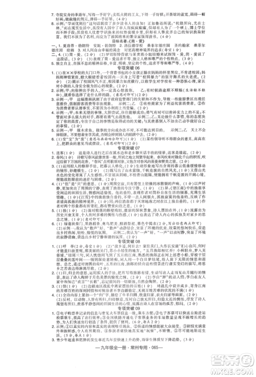 河海大学出版社2021经纶学典学霸组合训练九年级语文人教版常州专用参考答案