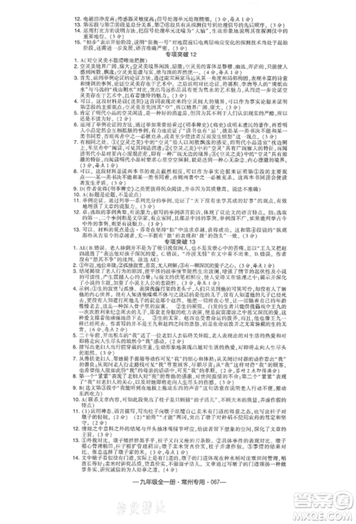 河海大学出版社2021经纶学典学霸组合训练九年级语文人教版常州专用参考答案