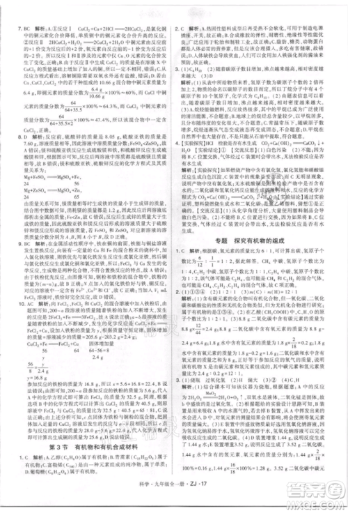 宁夏人民教育出版社2021经纶学典学霸题中题九年级上册科学浙教版参考答案