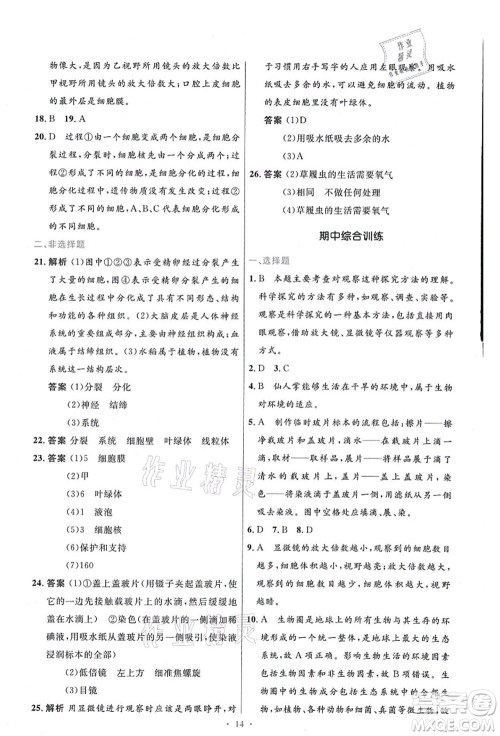 人民教育出版社2021初中同步测控优化设计七年级生物上册精编版答案 人民教育出版社2021初中同步测控优化设计七年级生物上册精编版答案