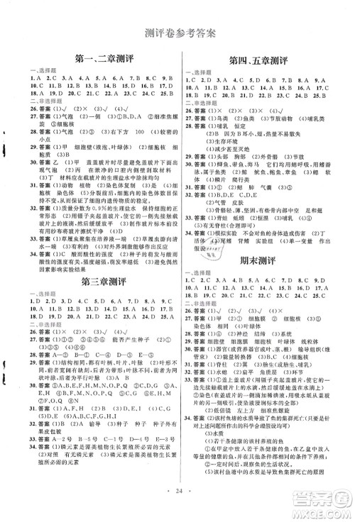 知识出版社2021初中同步测控优化设计七年级生物上册冀少版福建专版答案