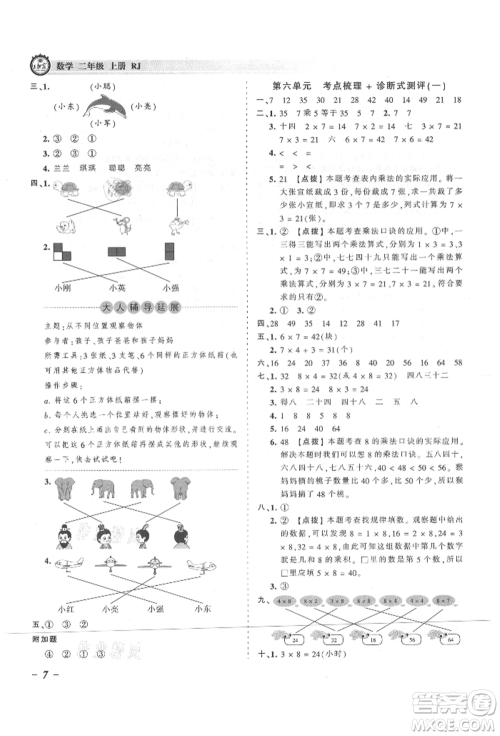 江西人民出版社2021王朝霞考点梳理时习卷二年级上册数学人教版参考答案