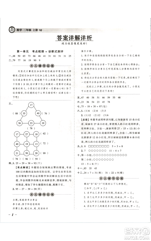 江西人民出版社2021王朝霞考点梳理时习卷二年级上册数学苏教版参考答案