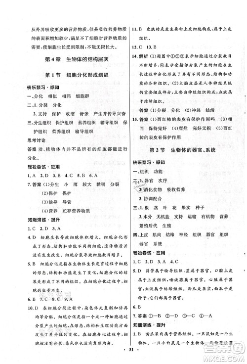 北京师范大学出版社2021初中同步测控优化设计七年级生物上册北师大版答案 北京师范大学出版社2021初中同步测控优化设计七年级生物上册北师大版答案