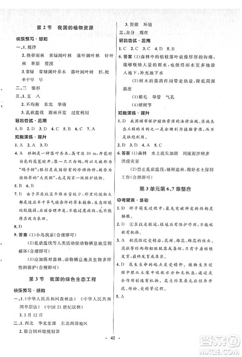 北京师范大学出版社2021初中同步测控优化设计七年级生物上册北师大版答案 北京师范大学出版社2021初中同步测控优化设计七年级生物上册北师大版答案
