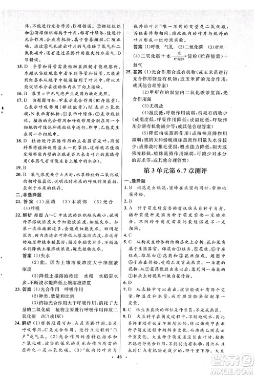 北京师范大学出版社2021初中同步测控优化设计七年级生物上册北师大版答案 北京师范大学出版社2021初中同步测控优化设计七年级生物上册北师大版答案