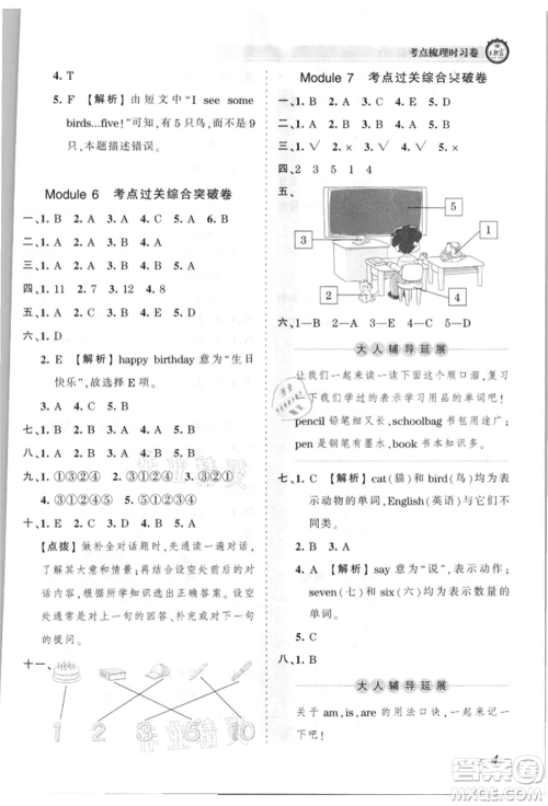 江西人民出版社2021王朝霞考点梳理时习卷三年级上册英语外研版参考答案