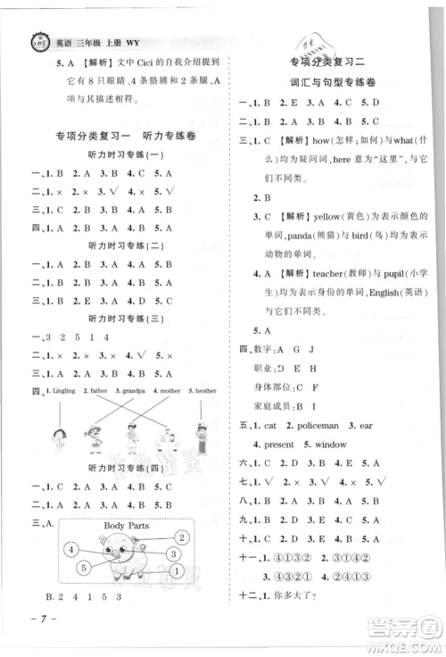 江西人民出版社2021王朝霞考点梳理时习卷三年级上册英语外研版参考答案