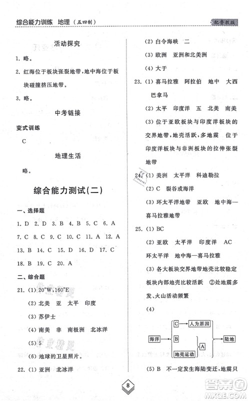 山东人民出版社2021综合能力训练六年级地理上册五四制鲁教版答案 山东人民出版社2021综合能力训练六年级地理上册五四制鲁教版答案