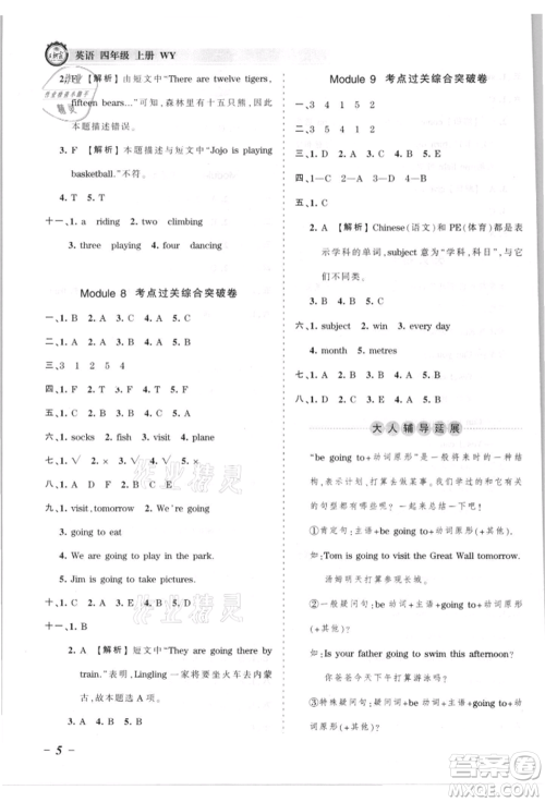 江西人民出版社2021王朝霞考点梳理时习卷四年级上册英语外研版参考答案