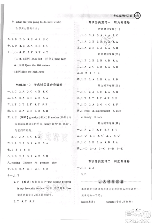 江西人民出版社2021王朝霞考点梳理时习卷四年级上册英语外研版参考答案