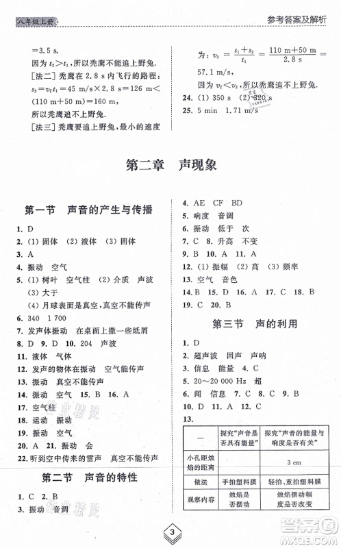 山东人民出版社2021综合能力训练八年级物理上册五四制鲁科版答案