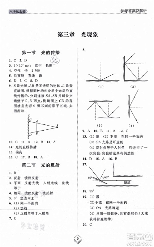 山东人民出版社2021综合能力训练八年级物理上册五四制鲁科版答案