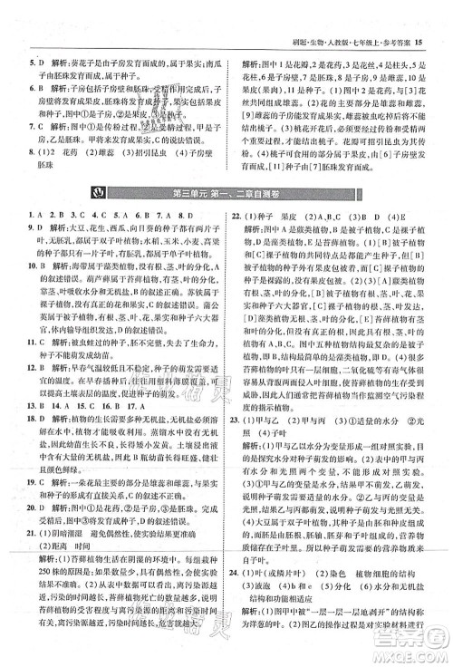 东北师范大学出版社2021北大绿卡刷题七年级生物上册人教版答案