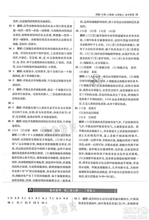 东北师范大学出版社2021北大绿卡刷题七年级生物上册人教版答案