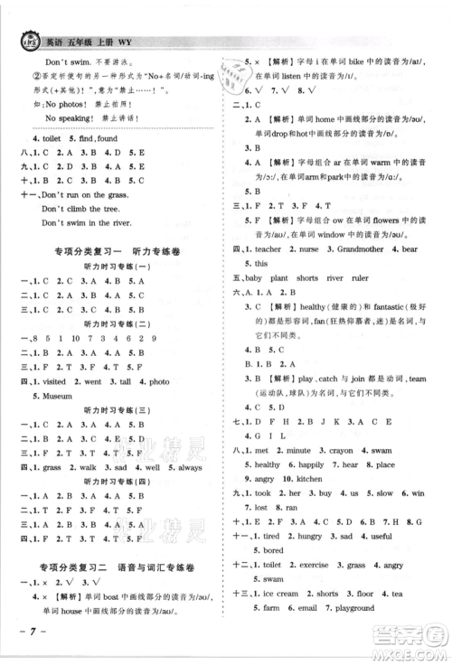 江西人民出版社2021王朝霞考点梳理时习卷五年级上册英语外研版参考答案