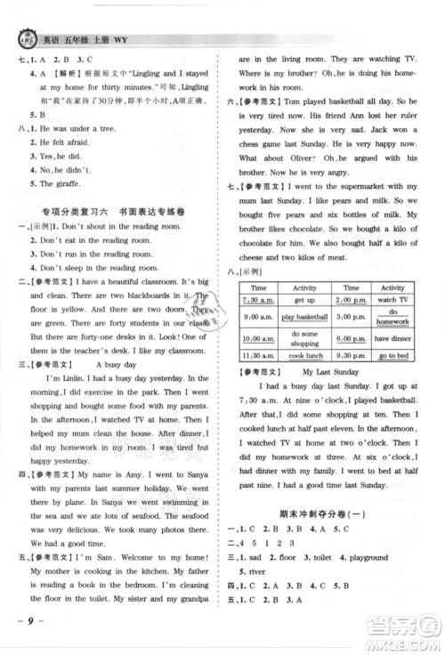 江西人民出版社2021王朝霞考点梳理时习卷五年级上册英语外研版参考答案