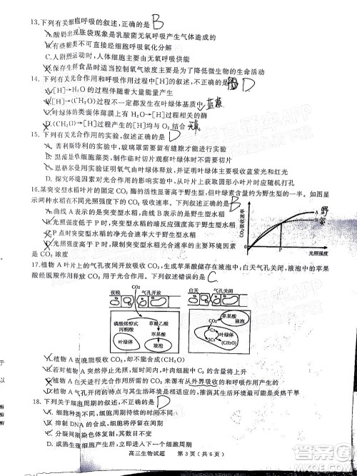 信阳2021-2022学年普通高中高三第一次教学质量检测生物试题及答案