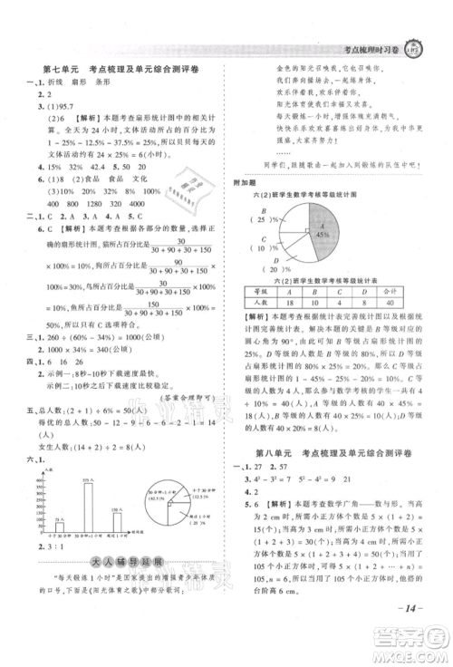 江西人民出版社2021王朝霞考点梳理时习卷六年级上册数学人教版参考答案