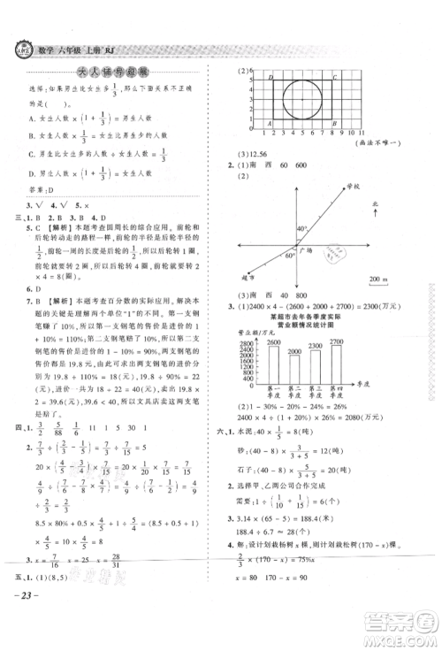 江西人民出版社2021王朝霞考点梳理时习卷六年级上册数学人教版参考答案