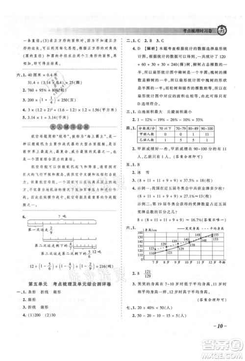 江西人民出版社2021王朝霞考点梳理时习卷六年级上册数学北师大版参考答案