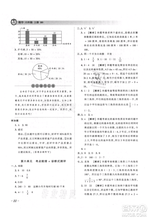 江西人民出版社2021王朝霞考点梳理时习卷六年级上册数学北师大版参考答案