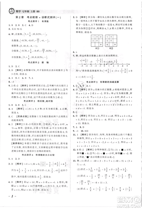 江西人民出版社2021王朝霞考点梳理时习卷七年级上册数学华师大版参考答案