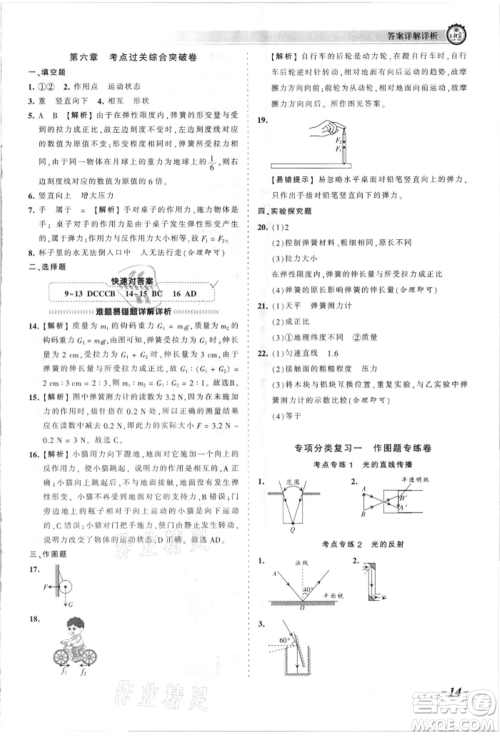 江西人民出版社2021王朝霞考点梳理时习卷八年级上册物理人教版参考答案 江西人民出版社2021王朝霞考点梳理时习卷八年级上册物理人教版参考答案