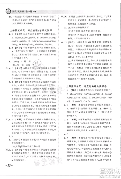 江西人民出版社2021王朝霞考点梳理时习卷九年级语文人教版参考答案