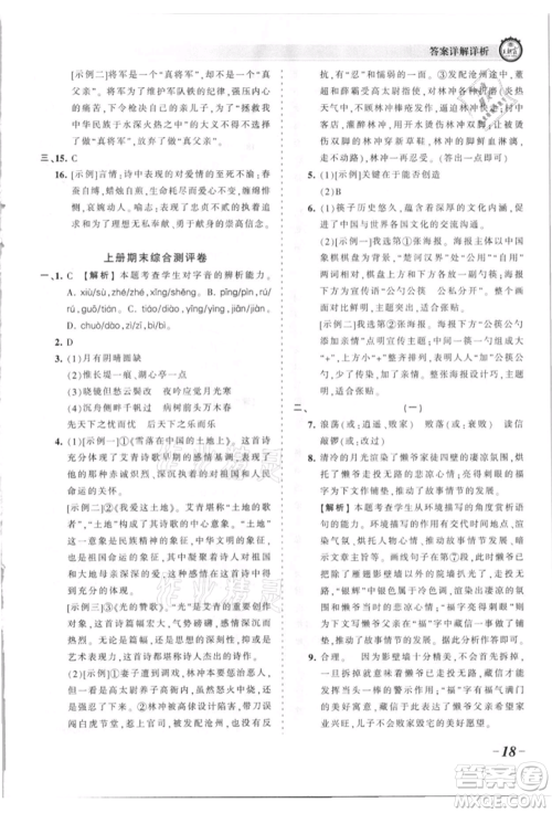 江西人民出版社2021王朝霞考点梳理时习卷九年级语文人教版参考答案