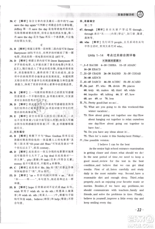 江西人民出版社2021王朝霞考点梳理时习卷九年级英语人教版参考答案