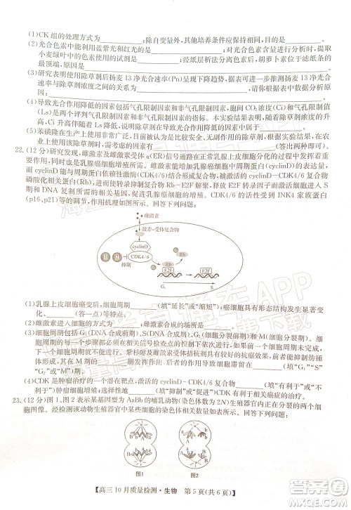 2022届九师联盟高三10月质量检测生物试题及答案