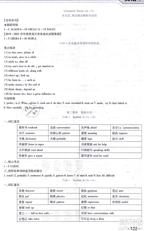 吉林出版集团股份有限公司2021精析巧练阶段验收与测试九年级英语上册人教版答案