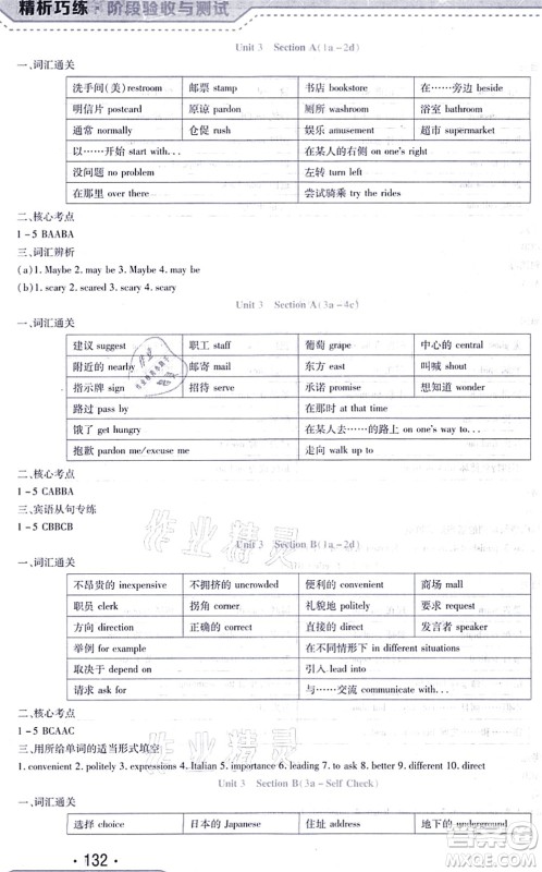 吉林出版集团股份有限公司2021精析巧练阶段验收与测试九年级英语上册人教版答案