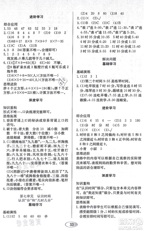 黑龙江教育出版社2021资源与评价二年级数学上册人教版答案
